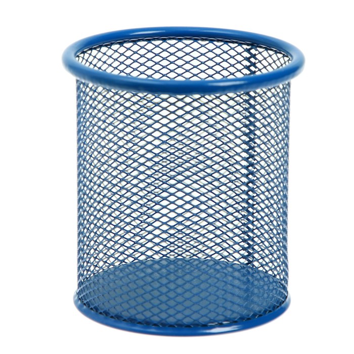 Стакан для пишущих принадлежностей круглый, металлическая сетка, синий - Фото 1