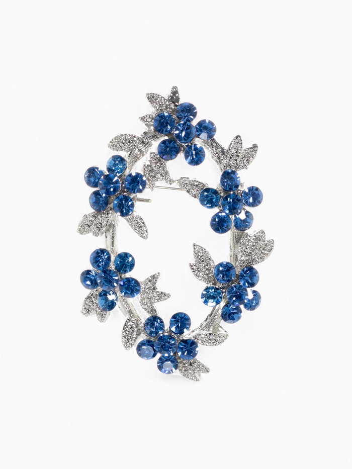 Брошь «Цветочный венок» васильки, голубая в серебре - Фото 1