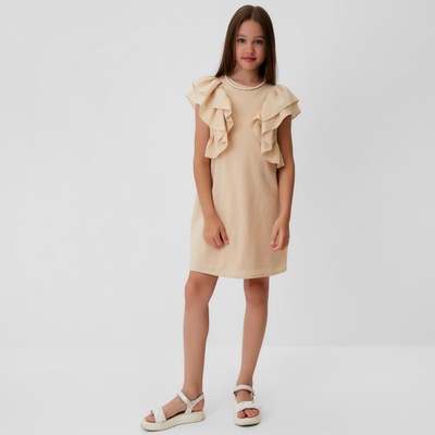 Платье для девочки MINAKU: Cotton Collection, светло-бежевое, рост 122 см