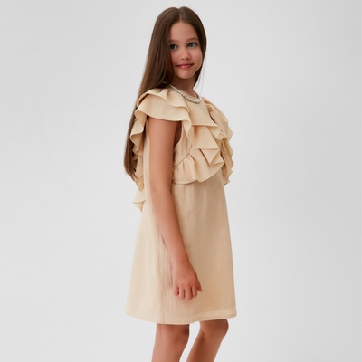 Платье для девочки MINAKU: Cotton Collection, светло-бежевое, рост 122 см