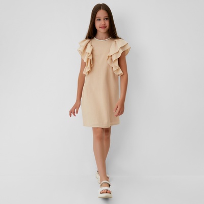 Платье для девочки MINAKU: Cotton Collection, светло-бежевое, рост 122 см
