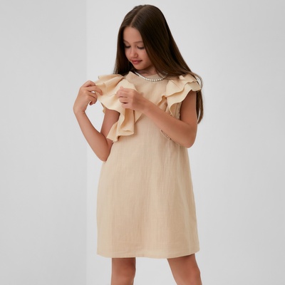 Платье для девочки MINAKU: Cotton Collection, светло-бежевое, рост 122 см