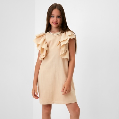 Платье для девочки MINAKU: Cotton Collection, светло-бежевое, рост 128 см