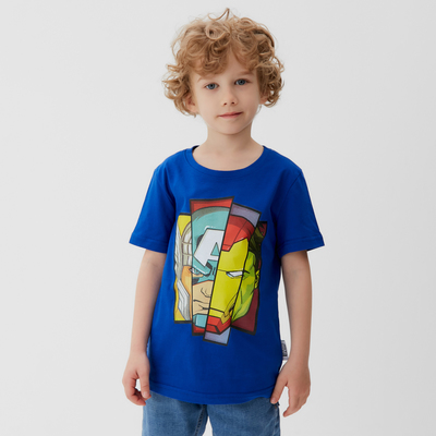 Футболка детская Мстители, рост 122-128 см, синяя