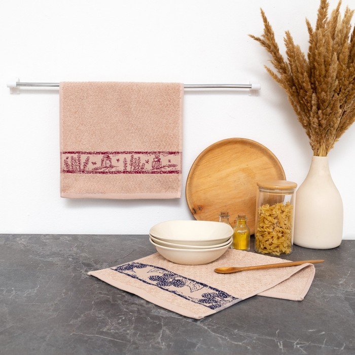 Комплект полотенец махровых 30х50см, кремовый/кремовый прованс, махра 400г/м, хл100% - Фото 1