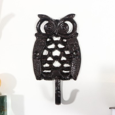 Крючок декоративный чугун «Очковая сова», ключница настенная, 14×3×8 см