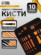Набор кистей для рисования, синтетика, 10 штук, круглые, плоские, в пенале на молнии, международный размер - Фото 1