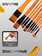 Набор кистей для рисования, синтетика, 10 штук, круглые, плоские, в пенале на молнии, международный размер - Фото 2