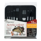 Набор кистей для художественных, синтетика, 10 штук: № 2/0, 1/4, 6, 12, 3/4, 8, 6, 4, 1'', круглые, плоские, в пенале на молнии, международный размер - Фото 5