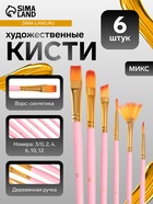 Набор кистей для рисования, синтетика, 6 штук: № 3/0, 2, 4, 6, 10, 12, круглые, плоские, в блистере, международный размер, МИКС - Фото 1