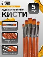 Набор кистей для рисования, синтетика, 5 штук: № 2, 4, 6, 8, 10, плоские, в блистере, международный размер - Фото 1