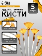Набор кистей для рисования, синтетика, 5 штук: № 1/8, 3/8, 5/8, 1/2, 1/4, плоские, веерные, деревянная ручка, международный размер - Фото 1