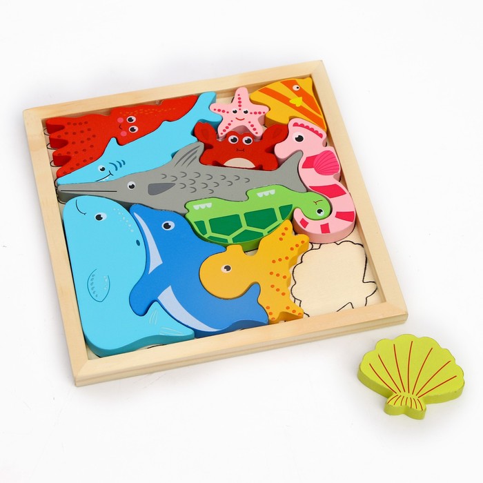 Детский развивающий пазл в рамке «Морские животные» 16,6 × 16,6 × 1,2 см - фото 3873388