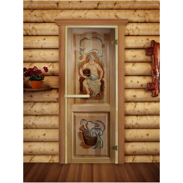 Дверь для бани и сауны, размер коробки 190 × 70 см, стекло 6 мм, 2 петли, фотопечать РБ-02 - Фото 1