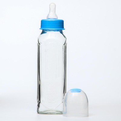 Бутылочка для кормления стеклянная, классическое горло, средний поток, 240 мл., от 0 мес., цвета МИКС