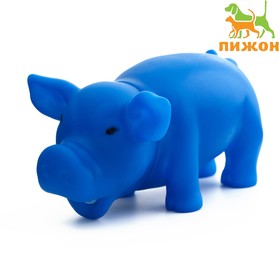 Игрушка хрюкающая 'Веселая свинья' для собак, 15 см, синяя