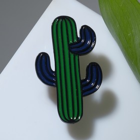 Брошь "Кактус" мексиканский, цвет сине-зелёный в чёрном металле
