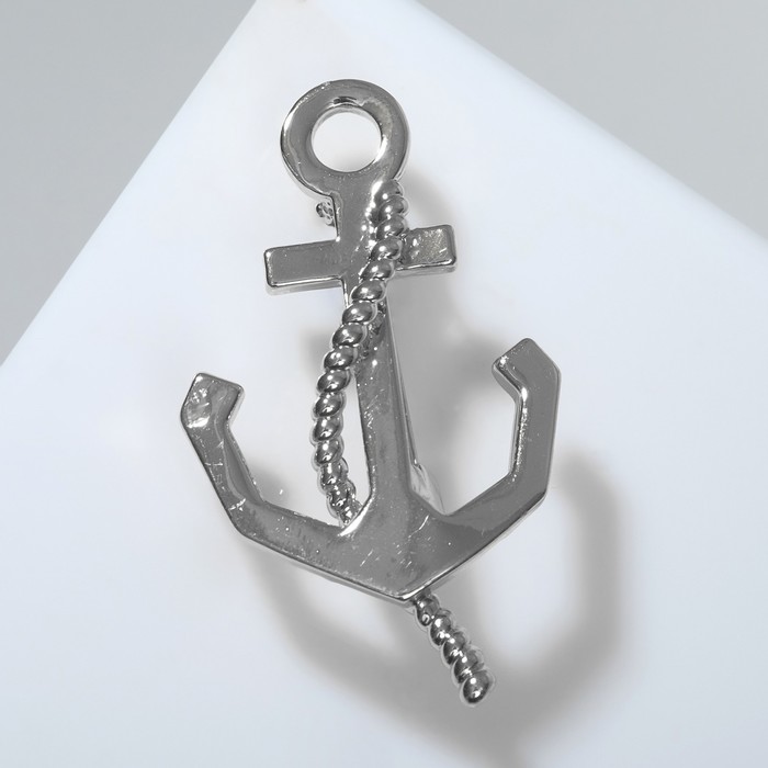 Брошь «Якорь» с цепью, цвет серебро - Фото 1