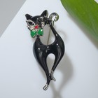 Брошь «Кошка» изящная с бантом, чёрно-зелёная в серебре - Фото 1