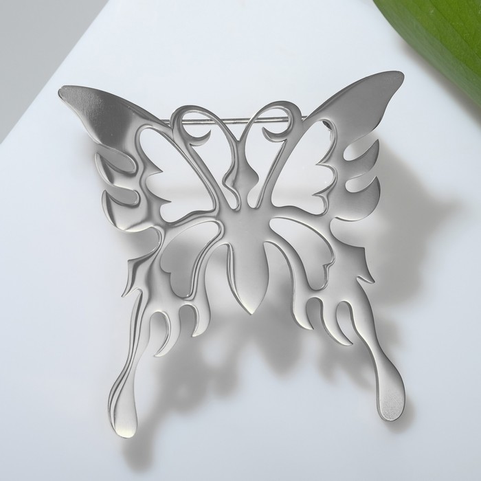 Брошь "Бабочка" орнамент, цвет серебро