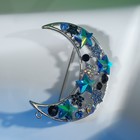 Брошь «Полумесяц» со звёздами, цвет синий в серебре - Фото 1