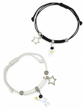 Браслеты парные «Неразлучники» космонавты со звёздами, чёрно-белые, 7 см