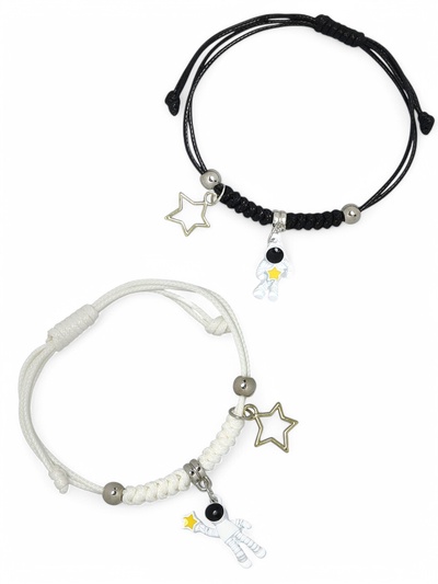 Браслеты парные «Неразлучники» космонавты со звёздами, чёрно-белые, 7 см