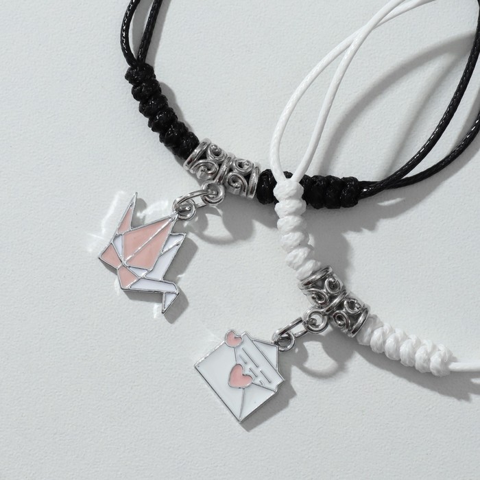 Браслеты парные «Неразлучники» оригами и письмо, чёрно-белые, d=7 см - Фото 1