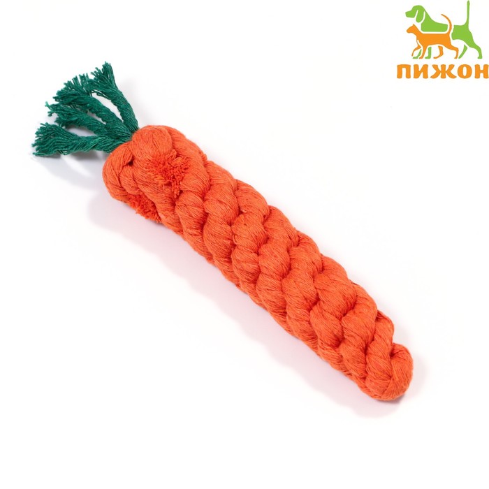 Игрушка канатная "Морковь", до 18 см, до 50 г, оранжевая/зелёная - Фото 1