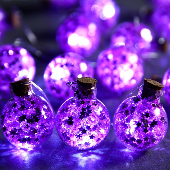 Гирлянда «Нить» 1.6 м с насадками «Фиолетовые шарики», IP20, серебристая нить, 15 LED, свечение белое, ААх2 - Фото 1