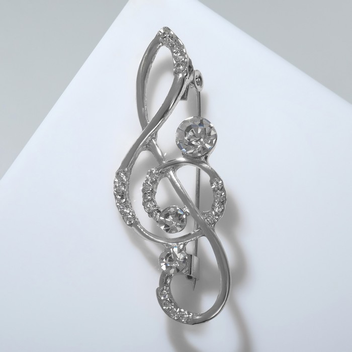 Брошь «Скрипичный ключ» изящный, цвет белый в серебре - Фото 1