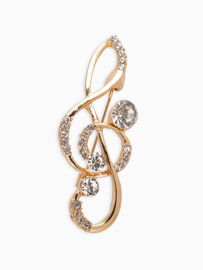 Брошь «Нота. Скрипичный ключ», белая в золоте - Фото 1