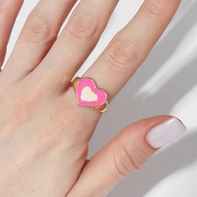 Кольцо Amore сердце, розовое в золоте, безразмерное (комплект 2 шт)