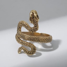 Кольцо 'Змея' изогнутая, цвет чернёное золото, безразмерное