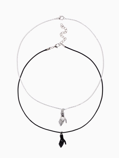 Кулоны парные «Прикосновение», на магните, 52 см, цвет чёрный/серебряный