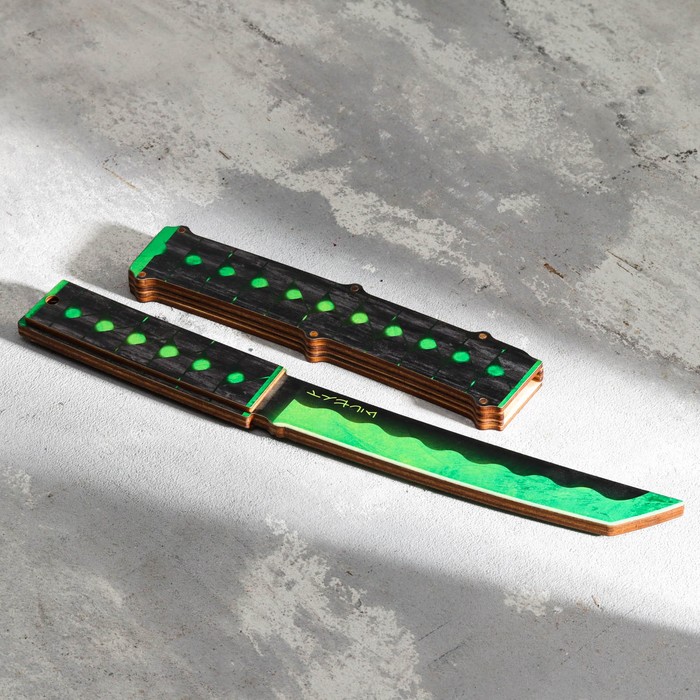 Сувенир деревянный "Нож танто" малахит - Фото 1