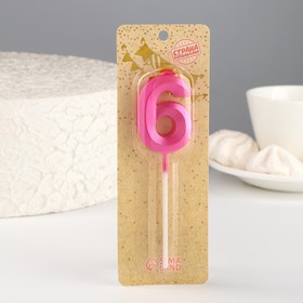 Свеча в торт на шпажке «Грань», цифра "6", 5 см, розовая