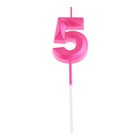 Свеча в торт на шпажке «Грань», цифра "5", 5 см, розовая - Фото 3