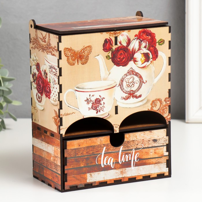 Чайный домик двойной с ящиком "Цветы" 20х8,7х15,2 см - Фото 1