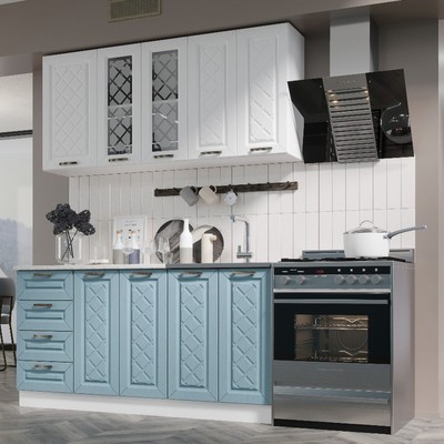 Кухня прямая «Агава», 1600×600 мм, цвет акация белая/аква