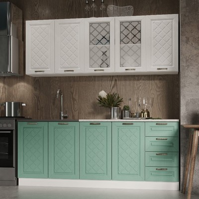 Кухня прямая «Агава», со столешницей, 2000×600 мм, цвет акация белая/мята