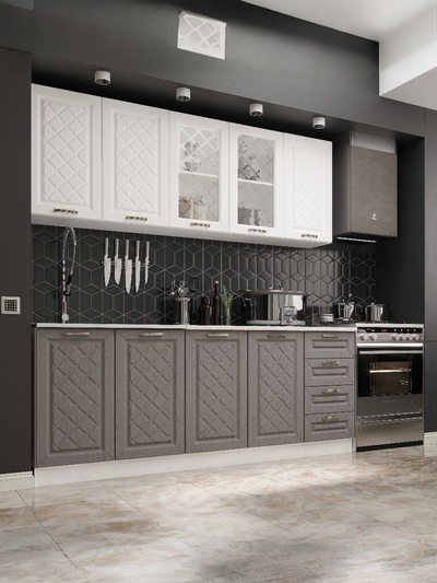 Кухня прямая «Агава», 2000×600 мм, цвет акация белая/трюфель