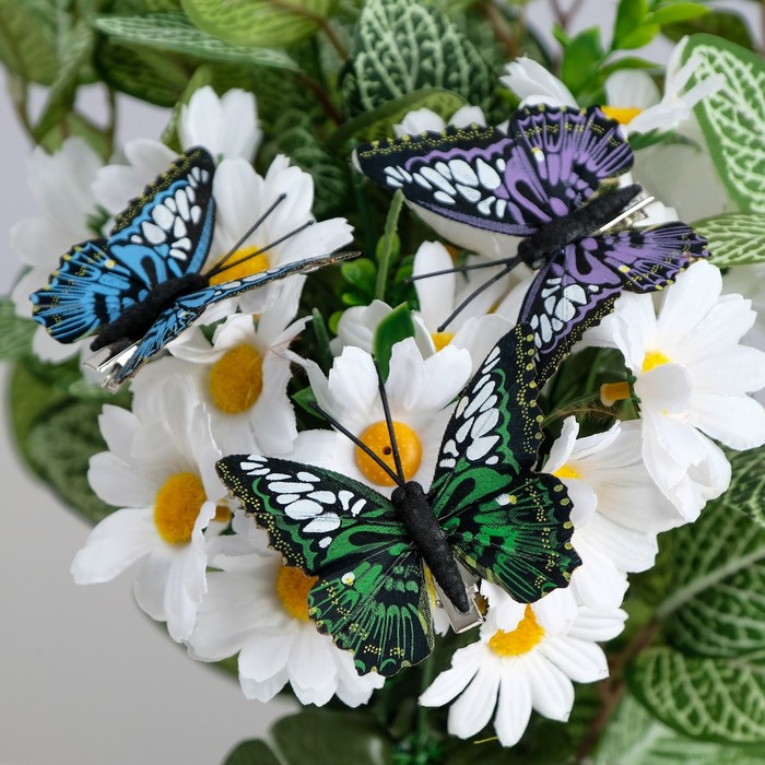Бабочки для декора и флористики, на прищепке, пластиковые, черные, микс, 5 см и 8 см - Фото 1