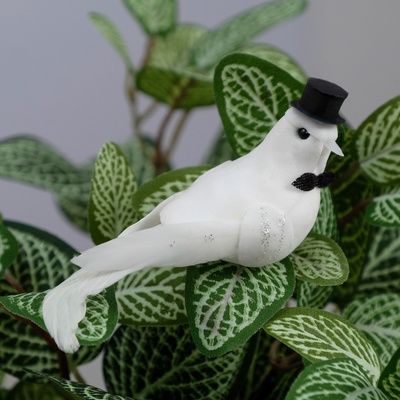 Набор птичек для декора и флористики, на прищепке, пластиковая, белый, 2 шт., 13×3×3 см