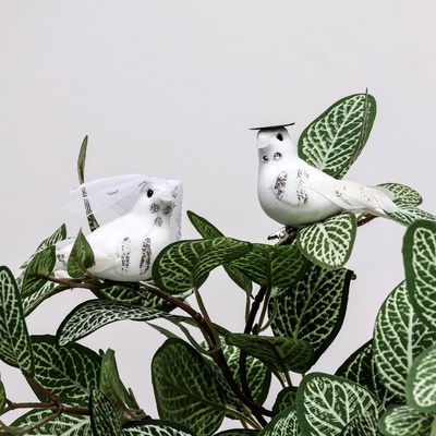 Набор птичек для декора и флористики, на прищепке, пластиковая, белый, 2 шт., 13×3×3 см
