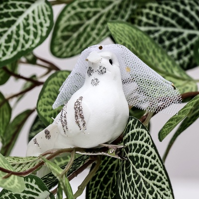 Набор птичек для декора и флористики, на прищепке, пластиковая, белый, 2 шт., 13×3×3 см