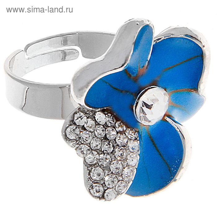 Кольцо "Цветок влюбленный", цвет синий в серебре, безразмерное - Фото 1