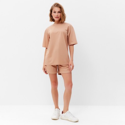 Костюм женский (футболка, шорты) MINAKU: Casual Collection, песочный, размер 42