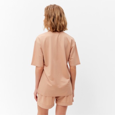 Костюм женский (футболка, шорты) MINAKU: Casual Collection, песочный, размер 42