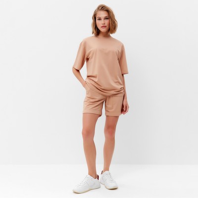 Костюм женский (футболка, шорты) MINAKU: Casual Collection, песочный, размер 42